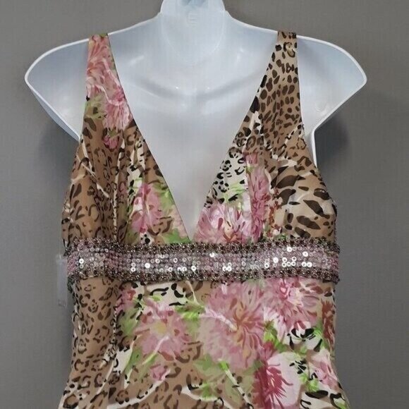 la femme Paris Womens Silk Cocktail Dress Size 6 Animal Print Beaded Fairy Mini - Picture 6 of 13